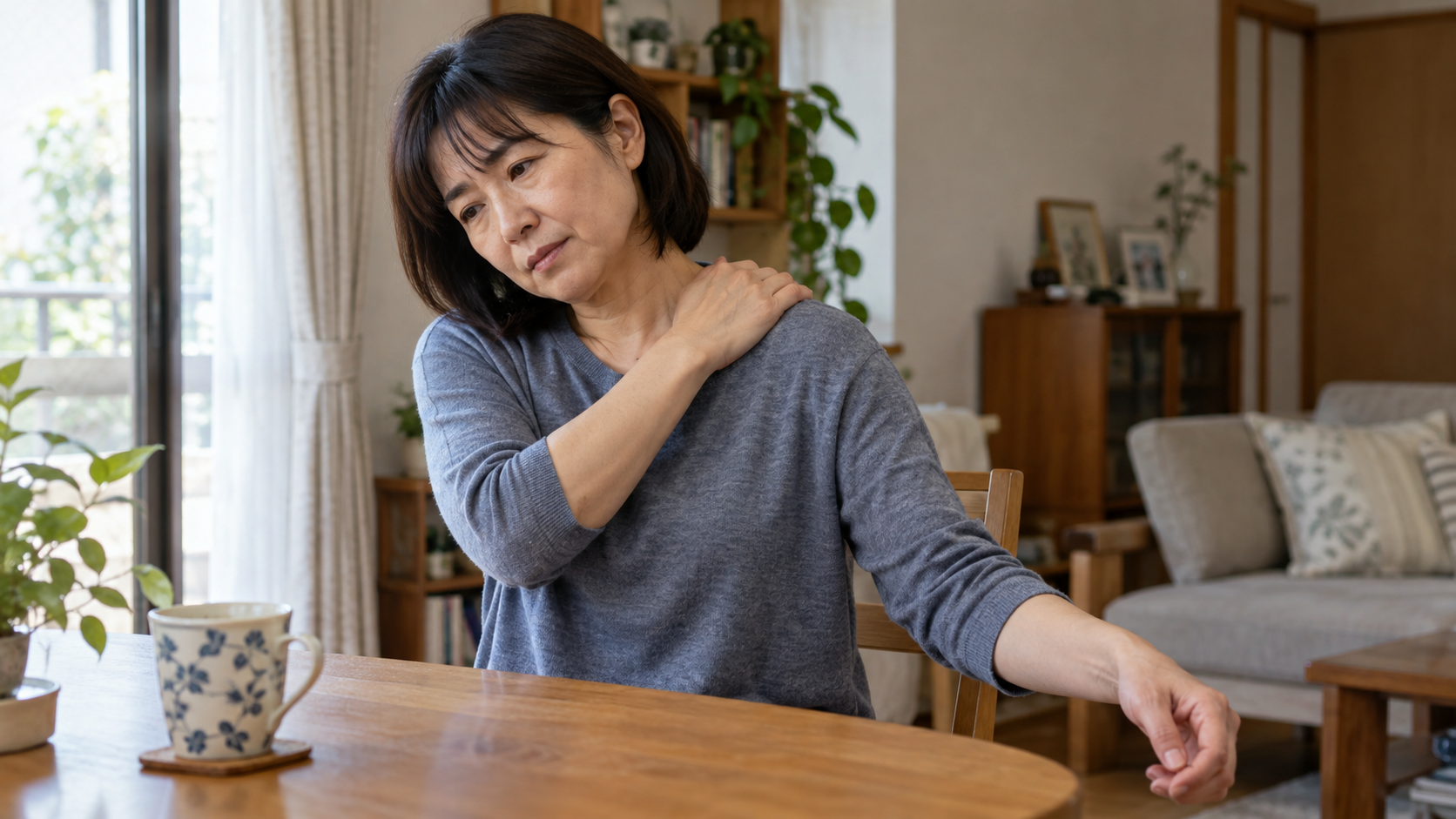 首から腕にかけてのつらさを感じるイメージ写真